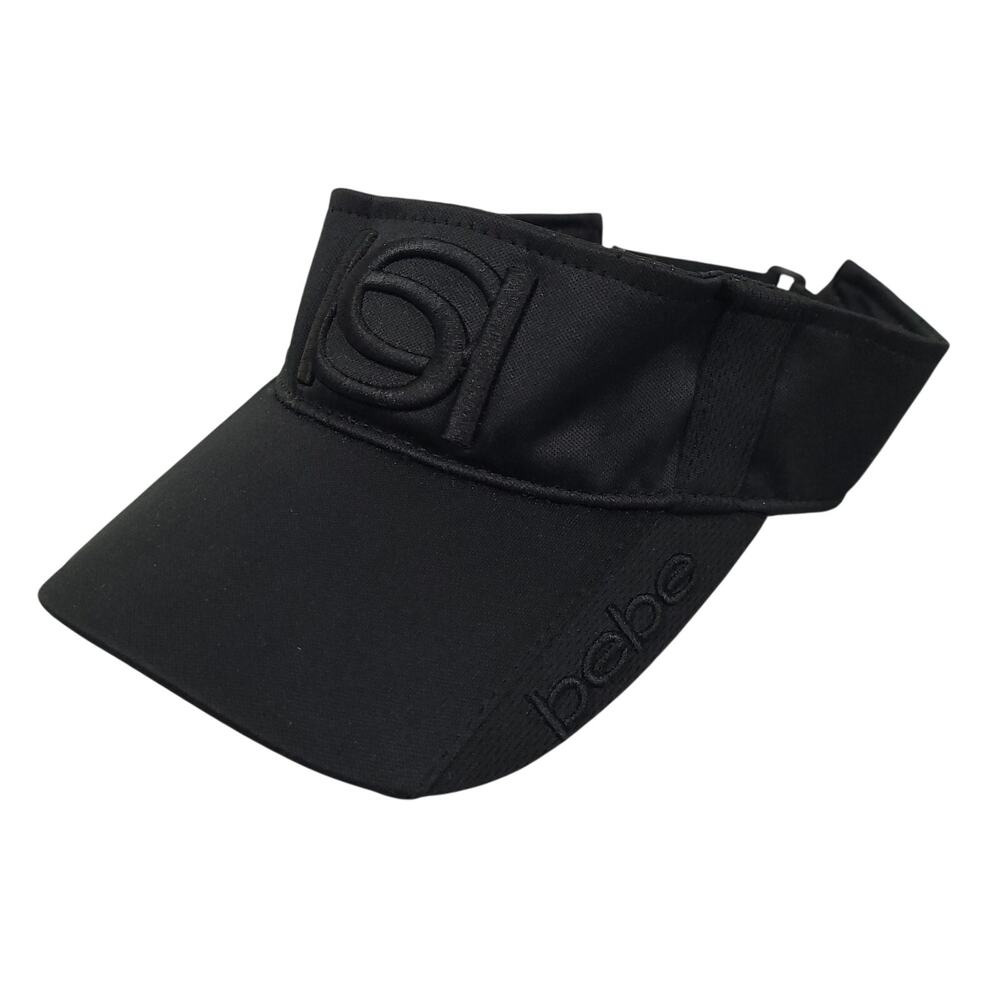 Bebe Womens Embroidered Logo Visor Hat Adjustable Active Casual Beachy Black